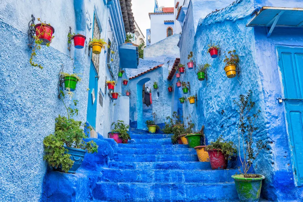 Le Maroc Est La Ville Bleue De Chefchaouen, Rues Sans Fin Peintes